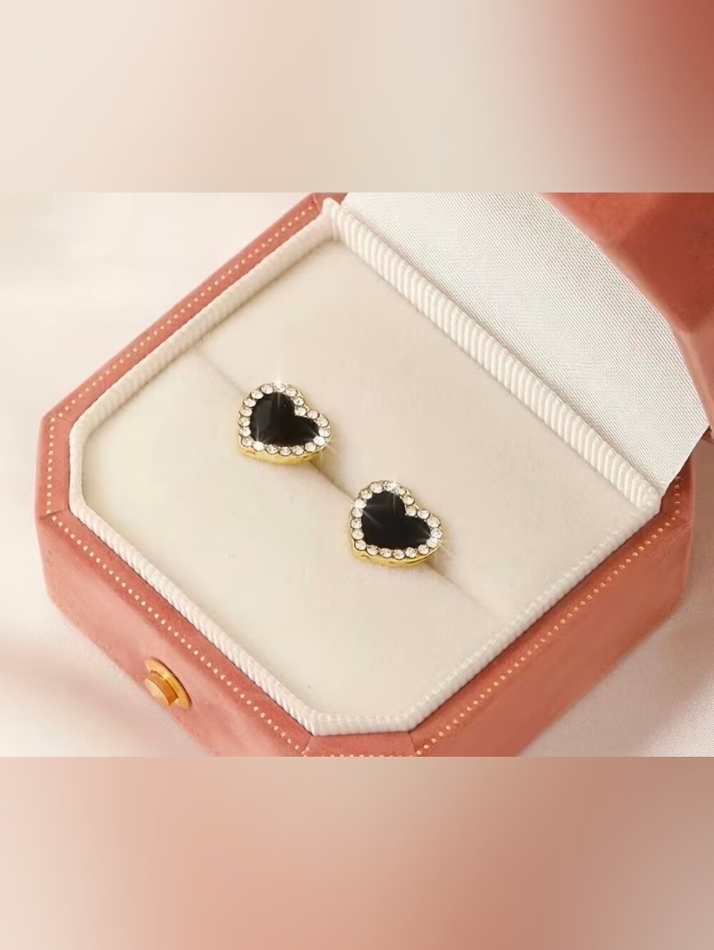 $8 Each Or Bundle 5/$20 Gold & Black Heart Stud Earrings with Crystal Halo